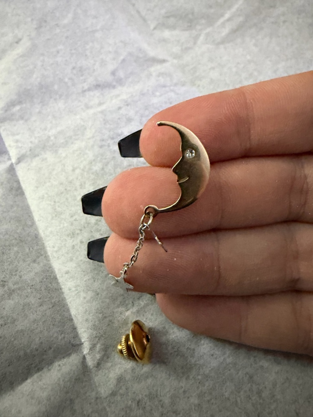 Crescent Moon Dangle pin in Gold - Women's Jewelry